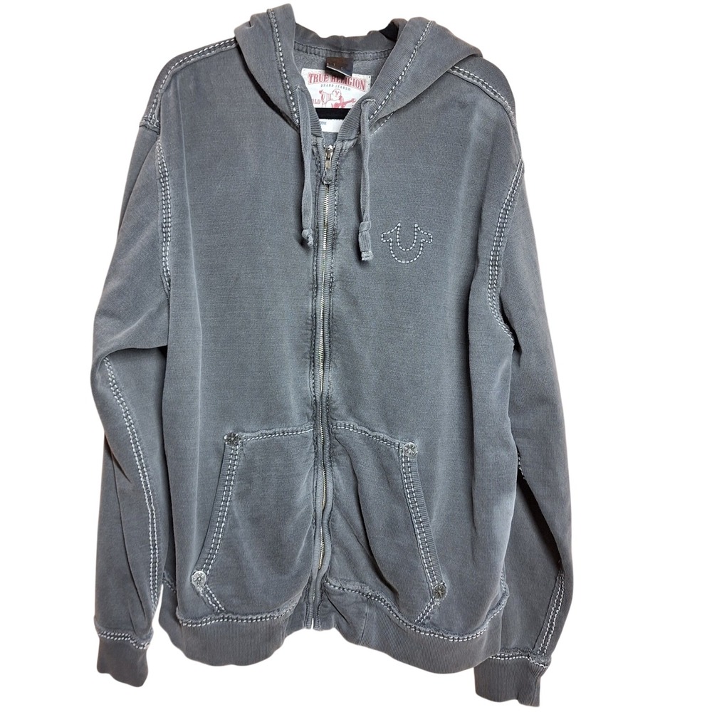 True religion Y2K Vintage thick stitch fullzip hoodie gray horse shoe western